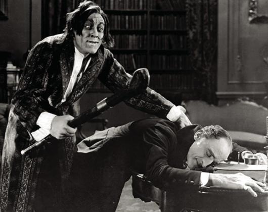 John Barrymore as Mr. Hyde does not react well to his _ancée’s father, Brandon Hurst’s withdrawal of his daughter’s hand in marriage in the 1920 silent classic “Dr. Jekyl and Mr. Hyde” to be presented with live organ accompaniment Sunday Nov. 3 at 6:30 pm at Emmanuel Episcopal Church. Photo provided