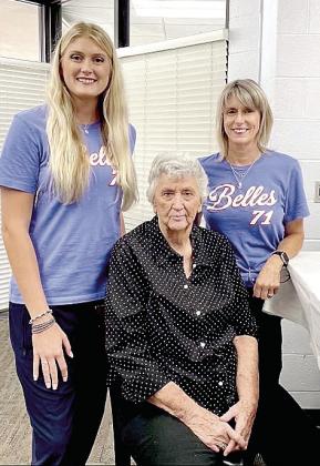 Former Belles Head Coach Dixie Woodall (center) was recently interviewed for the docuseries If Not for Them. Pictured alongside Woodall are current Belles Head Coach Rita Story-Schell (right) and Belles Assistant Coach Jentry Holt (left). Photo provided
