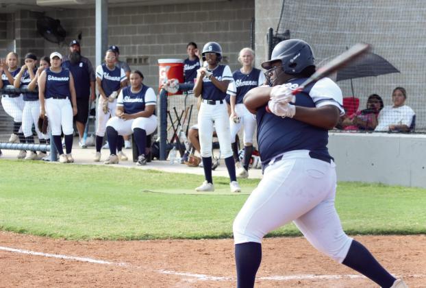 Shawnee's Aniyah Lambert slams a single during the home game against Putnam City North. Cheyanna Dietz, Countywide &amp;amp; Sun