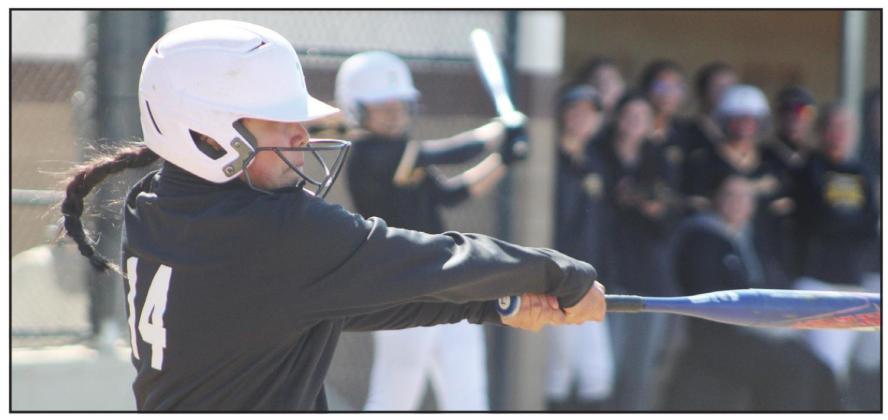 Tecumseh’s Zariyah Masquas takes a swing at bat during a game against North Rock Creek at the Harrah Slow Pitch Tournament on March 24. Countywide &amp;amp; Sun/Natasha Dunagan