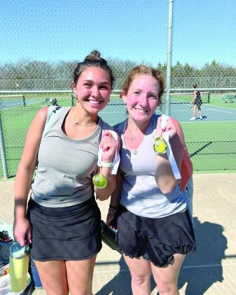Tecumseh #1 Doubles Team Jalee Meyers and Laycee Thoma took first place in the Ardmore Tennis Tournament on March 10. Photo provided.