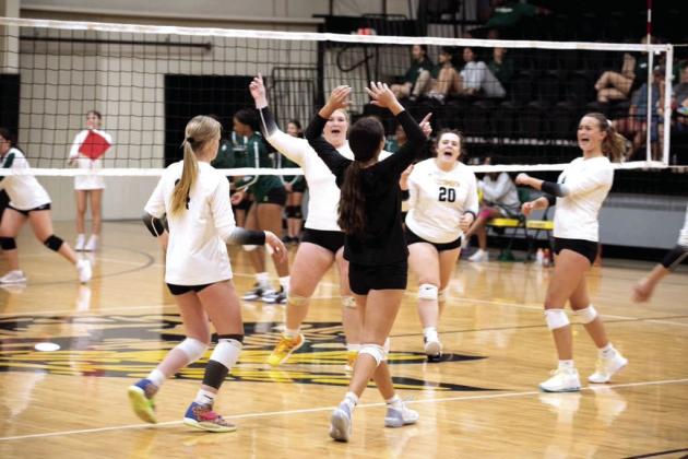 The Lady Savage Volleyball team celebrate with an awesome opening win over Harding Charter School Thursday, Aug. 11, 2022. Countywide &amp;amp; Sun/Danny Chambers