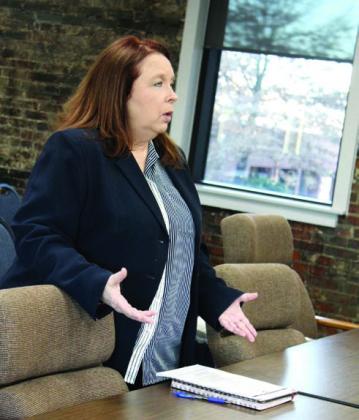 Kristi Campbell, with the Shawnee Public Schools Human Resources, speaks to the Shawnee Board of Education about what they can do in the search for a superintendent during the special session meeting on Jan. 24. Countywide &amp; Sun/Natasha Dunagan