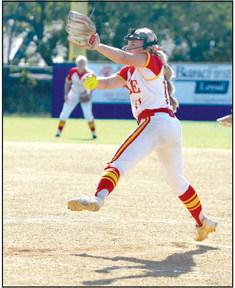 Dale senior Kinsley Hill catches air as she winds up and aims.