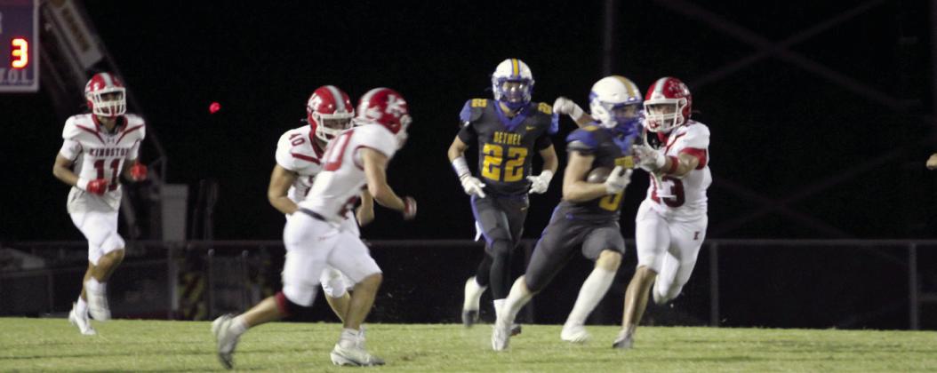 Bethel senior Gavin Lynch catches the punt and takes off during the Military Night home game against Kingston on Oct. 10. The Wildcats lost, 44-73, giving them a record of 5-1. Natasha Dunagan, Countywide &amp;amp; Sun