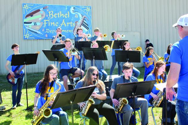 Members of the Bethel High School Jazz Band perform, led by Steve Smith, during the 7th Annual Bethel Band Boosters Car Show on April 8. Countywide &amp; Sun/Natasha Dunagan