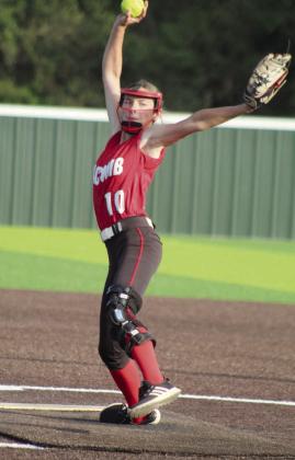 Macomb junior Brenna Beauchamp winds up for the pitch during the sixth inning of the game with Strother on Aug. 10. The Lady Hornets lost to the Lady Yellow Jackets, 2-5. However, they won their next three games in the Little River Conference Tournament on Aug. 12 at FireLake Ball Fields. Countywide &amp; Sun/Natasha Dunagan
