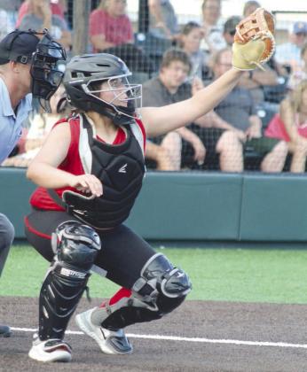 LaMacomb junior Desirae Burleson reaches for the ball from behind home plate during the sixth inning of the game with Strother on Aug. 10. The Lady Hornets lost to the Lady Yellow Jackets, 2-5. However, they won their next three games in the Little River Conference Tournament on Aug. 12 at FireLake Ball Fields. Countywide &amp; Sun/Natasha Dunagandy Hornets Are 3-1 In Little River Tourny