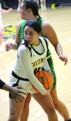 Tecumseh’s Jadyn Wilson guards the ball from a Jones defender during the Jan. 9 home game.