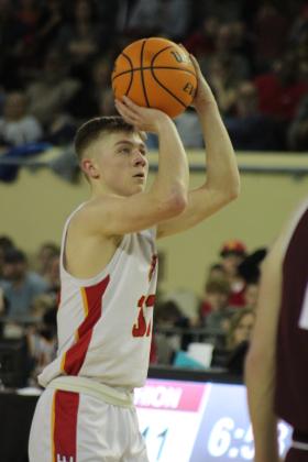 Dale sophomore Dayton Forsythe shoots a free throw during the Class 2A State Tournament on March 12. Forsythe joined the 1,000-Point Club at the March 1 home Regional game against Okemah. He is currently at 1,143 points. Countywide &amp; Sun/Natasha Dunagan