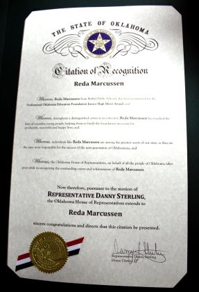 Reda Marcussen Citation from Rep. Danny Sterling