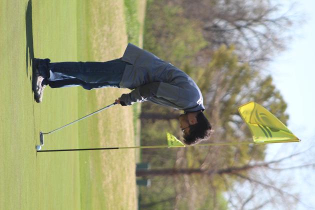 Tecumseh senior Riley Kieffer putts during the Tecumseh Boys Golf Tournament, held at FireLake Golf Course on April 14.