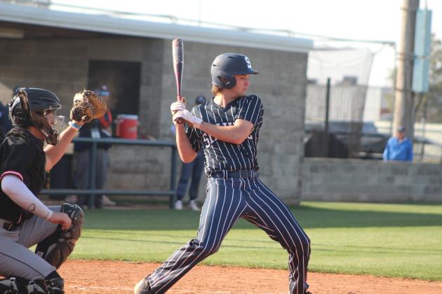 Shawnee junior Easton O’Dell dodges a ball and eventually gets a walk during the home game against Bishop Kelley on April 18. The Shawnee Wolves won, 2-1. Countywide &amp; Sun/Natasha Dunagan