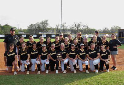 The Tecumseh Lady Savages pose with their District Champions trophy. Photo provided.