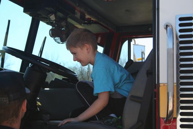 Sitting in a fire truck