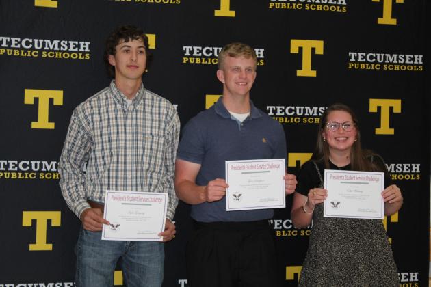 Kyle Gregory, Tyler Sampson, and Ella Whitney received the President's Student Service Challenge Awards.