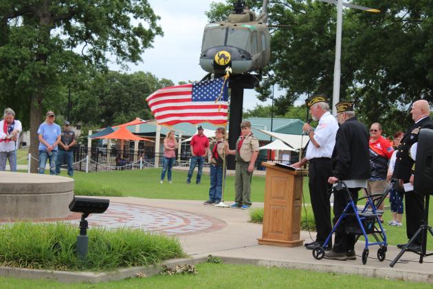 VFW Post 1317 Commander-elect Patrick "Gunny" Koch introduces Navy Captain David Stevens.