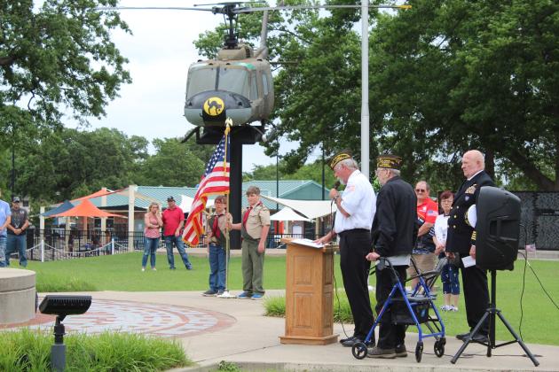 VFW Post 1317 Commander-elect Patrick "Gunny" Koch introduces Navy Captain David Stevens.