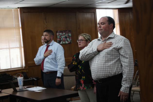 Danny Zarella leads the Pledge of Allegiance.