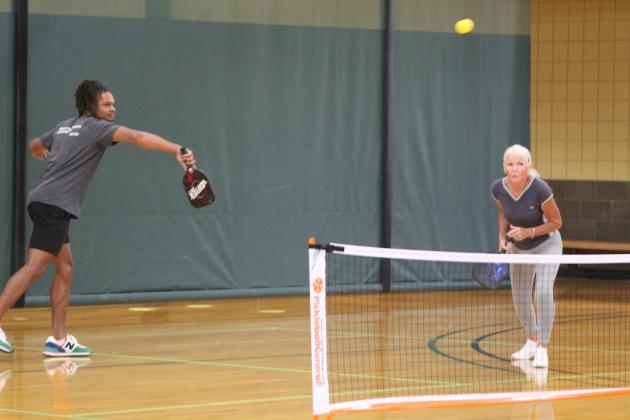Team "Young and Old" - Timmy Young and Katherine Rosebure - plays in the Juneteenth Pickleball Tournament, held on June 18 at OBU's Recreation and Wellness Center. "Young and Old" took third in Bracket B. Countywide &amp; Sun/Natasha Dunagan