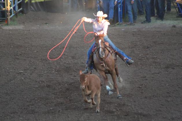 Kinley Heath, of Okemah, competes in the first-round of Breakaway during the IFYR on July 10 at the Heart of Oklahoma Expo Center.