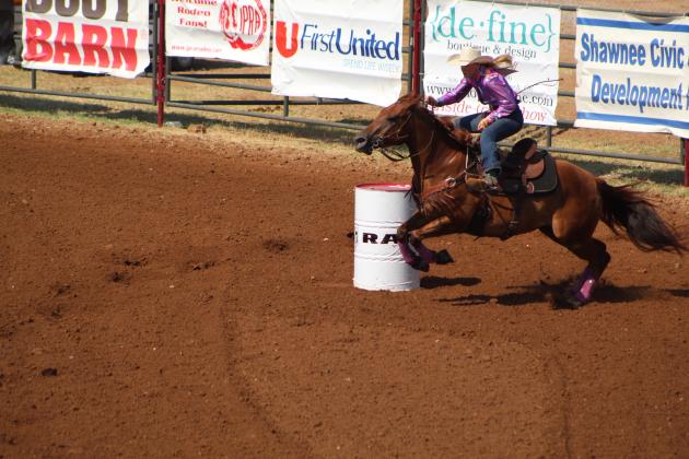 Koree Thompson, of Shawnee, competes in barrel racing.