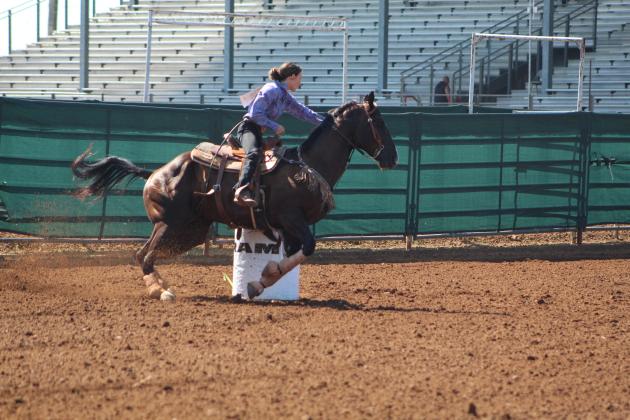 Jessica Staff, of Tecumseh, competes in barrel racing.