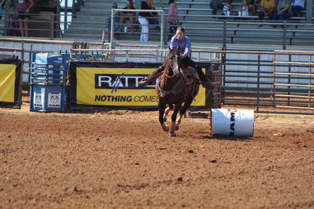 Jessica Staff, of Tecumseh, competes in barrel racing.