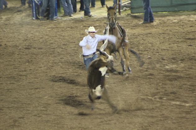 Ladd Gose, of Lorida, FL, competes in the finals of the IFYR Tie-Down Roping event on the evening of July 15. Countywide &amp; Sun/Natasha Dunagan