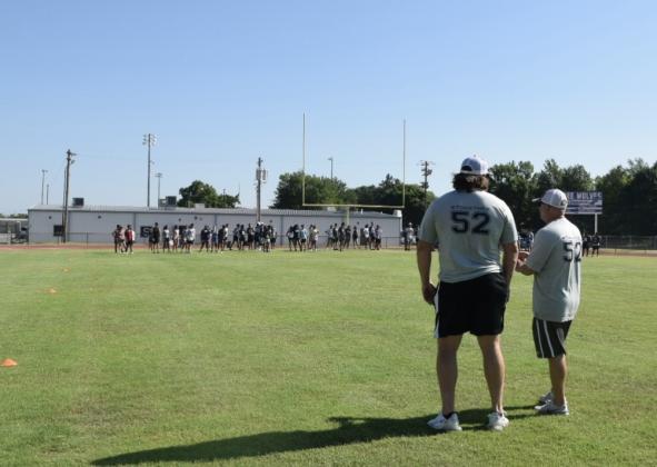 Creed Humphrey and Dax Leone talk during the Shawnee Summer Pride Clinic. Countywide &amp; Sun/Julie Talton
