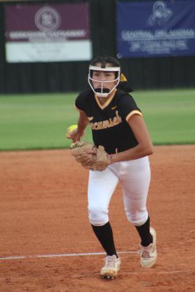 Tecumseh pitcher Serenity Jacoway concentrates on the Blanchard batter during the second inning of the game on Aug. 8. The first Tecumseh fastpitch home game of the season took a break for lightning after the second inning and was eventually rained out. Countywide &amp; Sun/Natasha Dunagan