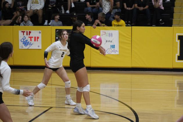 Tecumseh sophomore Jalee Meyers meets the ball as libero for the game against Seminole on Aug. 18. According to www.naia.org, the libero is a "back-row defensive specialist." Also shown is senior Scotlynn Wingo. The Lady Savages won all three of their matches. Countywide &amp; Sun/Natasha Dunagan