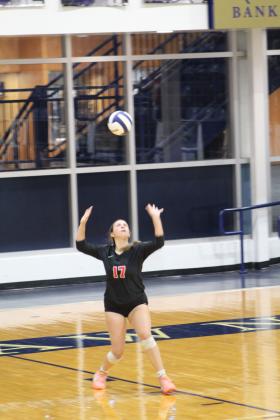 North Rock Creek senior Lily Herron serves during the match at Shawnee on Sept. 19. NRC won 3-0. Countywide &amp; Sun/Natasha Dunagan