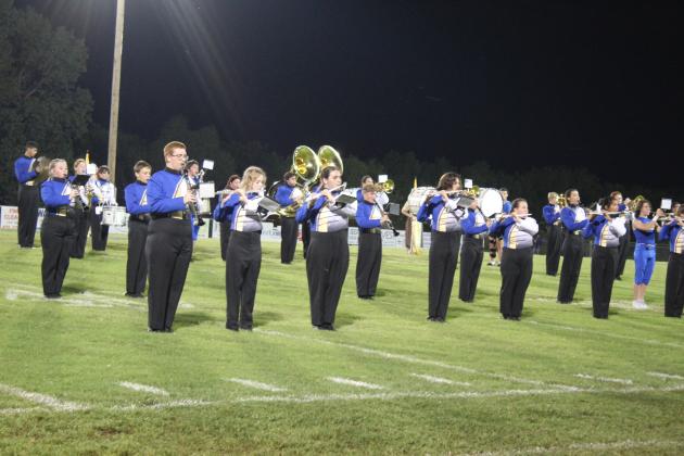 The Pride of Bethel Marching Band performs at halftime.
