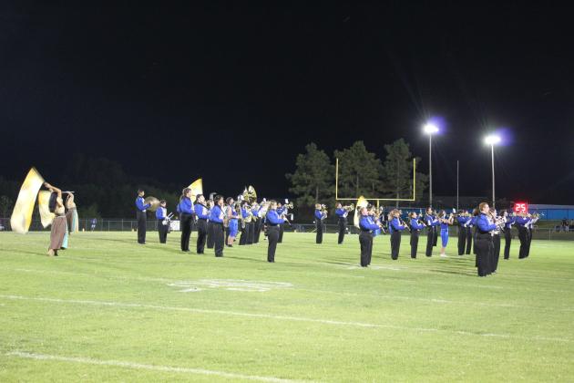 The Pride of Bethel Marching Band performs at halftime.
