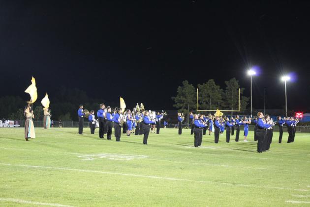 The Pride of Bethel Marching Band performs at halftime.