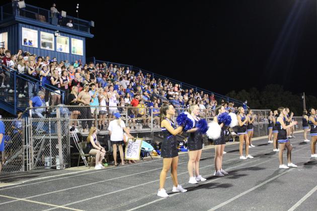 The Bethel Student Section and Cheerleaders, including the new Bethel Pom Squad, cheer on the Wildcats during their season opening home game against Classen SAS on Sept. 2. Members of the Pom Squad, from left, are Portlynn Franetovich, Piper Whitecotton and Kinsley Clanin. Countywide &amp; Sun/Natasha Dunagan