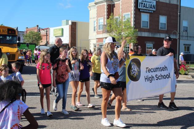 Tecumseh Public Schools and Tecumseh High School Administrators walk with students in the Frontier Days Parade on Sept. 17. The parade was dedicated to Tecumseh schools, in honor of Homecoming. Countywide &amp; Sun/Natasha Dunagan