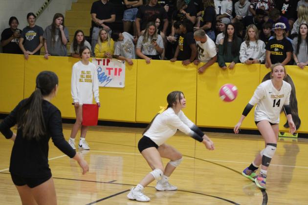 Tecumseh senior Scottlyn Wingo keeps the ball in play during the Senior Night game with NW Classen on Sept. 29. The Lady Savages won, 3-0. Countywide &amp; Sun/Natasha Dunagan