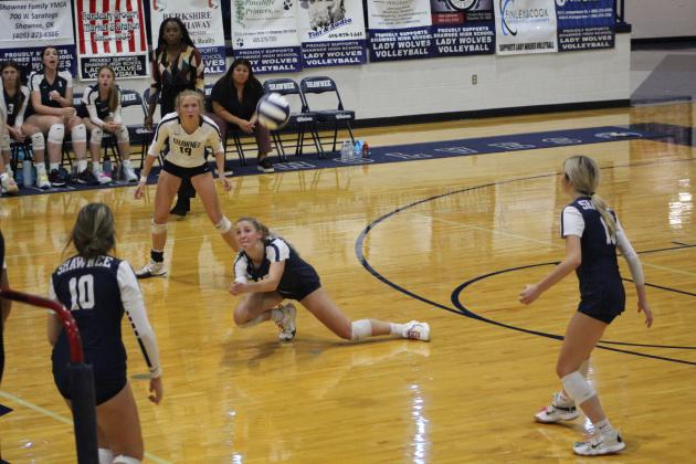 Shawnee senior Allie Ratcliff dives for the ball during the Senior Night game with Coweta on Sept. 29. Countywide &amp; Sun/Natasha Dunagan