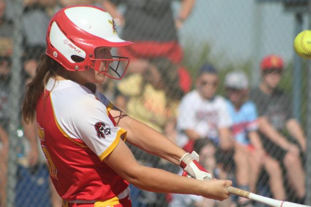 Dale sophomore Jessyn Hartman takes her turn at bat during the second inning of the State Quarterfinal game with Minco on Oct. 6 at the USA Softball Hall of Fame Stadium in OKC. The Lady Pirates played a hard-fought game the whole seven innings and won, 3-2. They went on to the Semifinals with Pocola, but lost 2-6. Countywide &amp; Sun/Natasha Dunagan