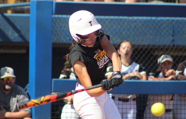 Tecumseh pitcher Serenity Jacoway prepares to hit the ball in the third inning of the Class 4A State Fastpitch Championship against Lone Grove on Oct. 15. In the fifth inning, Jacoway hit a double, and she was the first and last up to bat in the game. The Lady Savages came away with the Runner-Up trophy, losing, 0-3. Countywide &amp; Sun/Natasha Dunagan