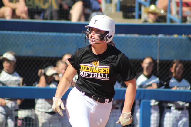 Tecumseh's Katie Overstreet rallies the fans as she gets a walk in the second inning of the Class 4A State Fastpitch Championship on Oct. 15. Countywide &amp; Sun/Natasha Dunagan
