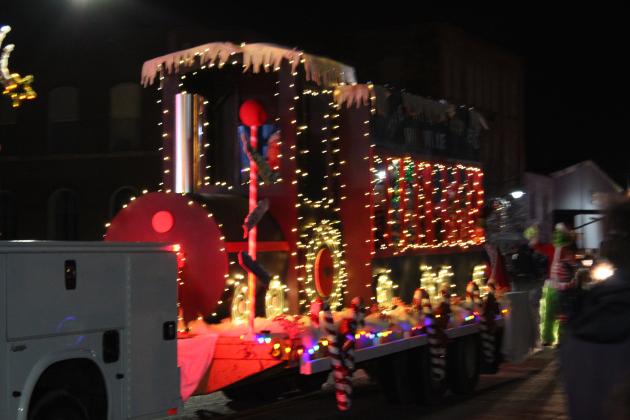 The Whoville Express chugs along in the Grinchmas Holiday Parade and Marching Band Contest in Tecumseh on Dec. 8. The parade, organized by the Tecumseh Chamber of Commerce, had 57 entries, and the City of Tecumseh sponsored the Marching Band Contest, which had five entries. The City also brought the Whoville Express and won second place. Countywide &amp; Sun/Natasha Dunagan
