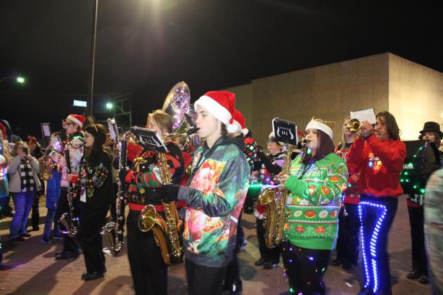 The North Rock Creek High School Marching Band performs in the Shawnee Christmas Parade on Dec. 1. This was the first year for Community Renewal of Pottawatomie County to contract with the City of Shawnee and organize the parade in its nearly 50 years, said Sophia Wells, CRPC Marketing and Communications Coordinator. Countywide &amp; Sun/Natasha Dunagan