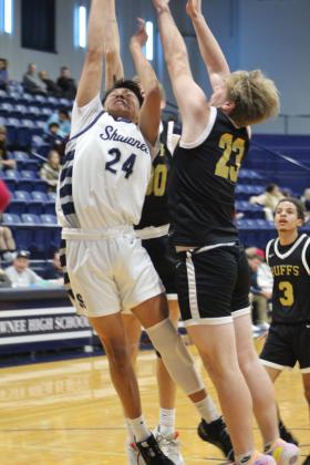 Shawnee's Jordan Rodriguez goes to the hoop during the home game against McAlester on Jan. 3. The Wolves lost, 46-52, and the Lady Wolves won their game, 50-48, in overtime. Countywide &amp; Sun/Natasha Dunagan