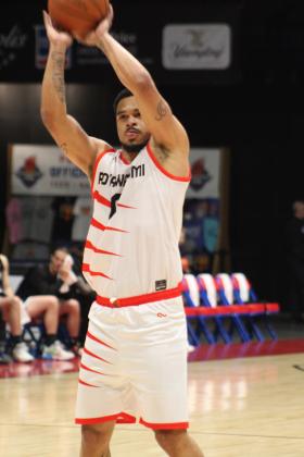 Potawatomi Fire Guard Deshawn Munson shoots free throws during the first home game of the second season, March 17, at FireLake Arena. The Fire won against the Rockwall 7'ers, 152-96. Countywide &amp; Sun/Natasha Dunagan