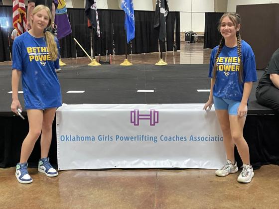 CORRECTION: Last week we ran this photo with the wrong cutline. Bethel junior high students, Corley Steward and Stohri Reynalds placed 11th and 13th places at the OGPCA State Powerlifting competition. They are the first girl powerlifters to compete at state for Bethel. Photo provided.