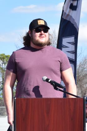 Kansas City Chiefs Center Creed Humphrey speaks to his hometown community of Shawnee during the Creed Humphrey Day Celebration at Shawnee High School on March 4. Countywide &amp; Sun/Julie Talton