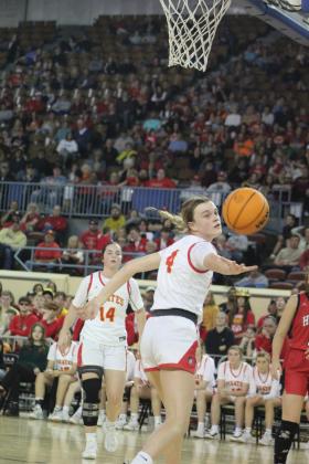 As teammate Karsen Griggs looks on, Dale's Ava Bell is fouled as she goes to the hoop during the third quarter of the Class 2A State Championship game against Howe on March 11 at the State Fairgrounds Arena. The Dale Lady Pirates won state, 48-23. Before this, the Lady Pirates have won seven state basketball championships, with the last one being in 2010. Countywide &amp; Sun/Natasha Dunagan